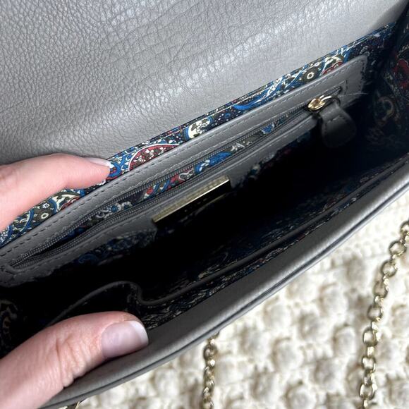 BIG BUDDHA Women's Gray Temple Black Patent Leather Chain Strap Handbag NWT - Picture 5 of 13